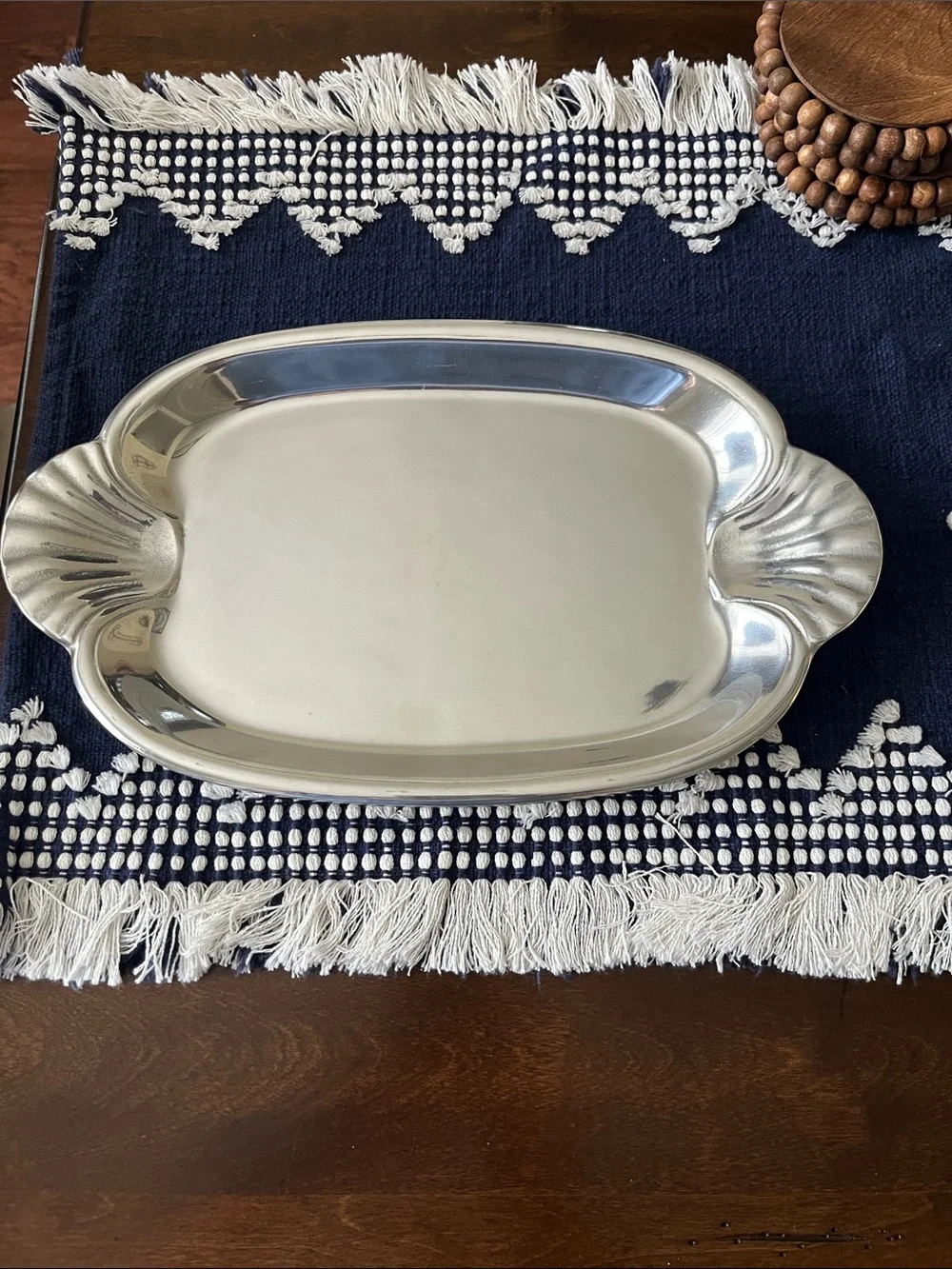 Wilton Silver Tone Serving Platter with Scalloped Handles
